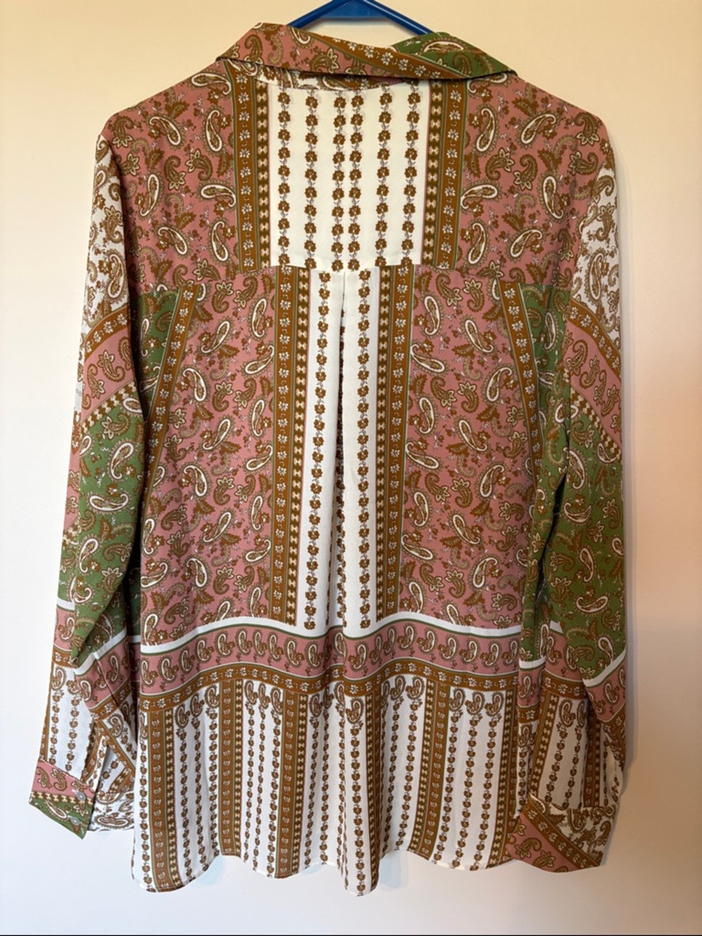 Rose & Olive Pink and Green Paisley Button-Front Blouse - Picture 6 of 6